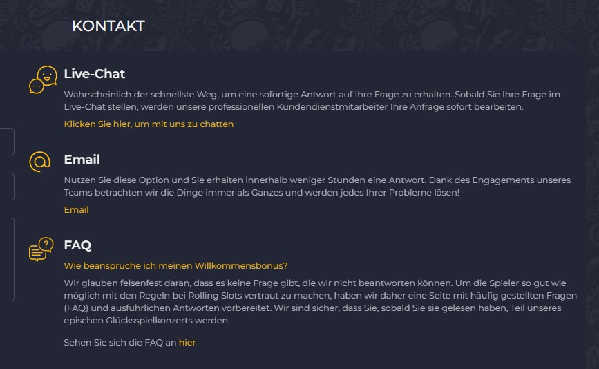 Rolling Slots Kontakt