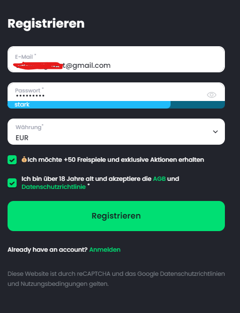 bitvegas login und registrierung
