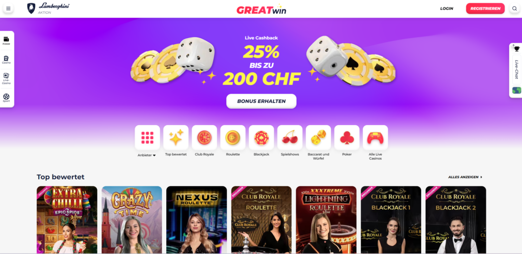 GreatWin Live Casino Lobby