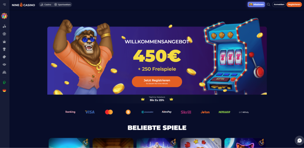 Nine Casino Löwenstarke Game Lobby