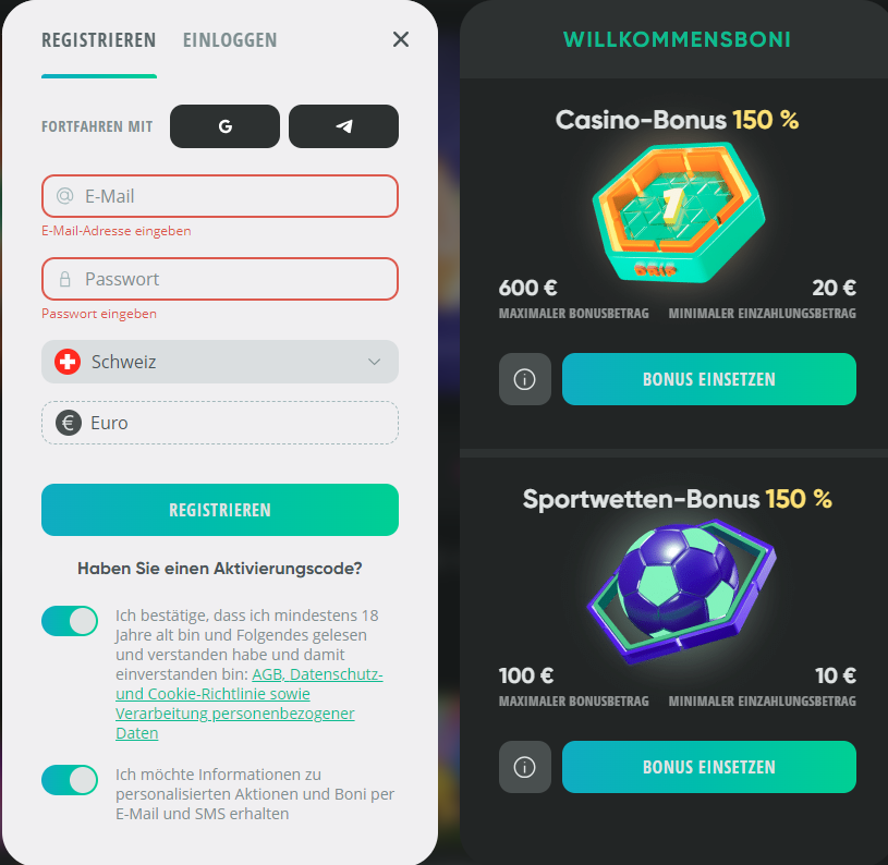 Drip Casino Registrierung